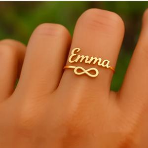 TEMU 개인 맞춤 인피니티 이름 반지 - 커스터마이징 레이저 컷 조절 가능 스테인리스 스틸 오픈 밴드, 여성용 우아한 주얼리, 발렌타인데이 선물, 캐주얼 복장, 올 시즌 액세서리 | 내구성이 뛰어나고 스타일리시한 반지