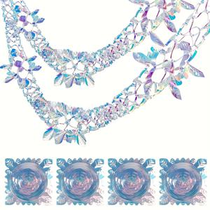 TEMU 4개 크리스마스 천장 장식, 무지개 빛깔 포일 실내 매달기 가랜드, 크리스마스 새해 파티, 크리스마스 트리 장식, 축제 가랜드, 눈송이 디자인, 파티 장식, 크리스마스 애호가용, 휴일 장식,우아한 화환,무지개빛 장식,가벼운 소재,매달린 장식품,파티 플래너,휴일 쇼핑객