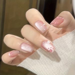 TEMU 10개입 K'APEINE 핸드메이드 3D 고양이 발톱 네일 아트 세트 - 핑크 & 누드 글리터 프레스온 네일, 카와이 고양이 발바닥 팁, 중간 길이 스퀘어 인조 네일, 여성용, 발렌타인데이, 파티 & 데일리 웨어 (쉬운 적용)