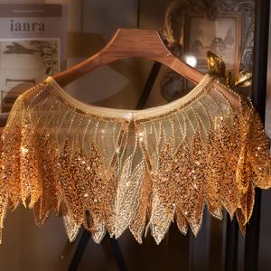 TEMU 1개 여성용 1920년대 아르데코 골든 시퀸 케이프 자켓 - 핸드비즈 프린지 트림 숏 클로크 코트, 반짝이는 파티 망토, 프로미, 웨딩 & 테마 이벤트용 - 빈티지 1920년대 코스튬 액세서리 (깃털 없음)