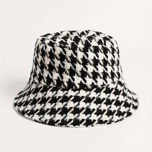 TEMU 여성용 화이트 & 블랙 하운드투스 겨울 버킷햇 - 두꺼운 따뜻한 와이드 브림, 화이트/블랙/베이지/그레이 톤 - 가을/겨울용 가벼운 비탄성 소프트, 블라우스, 스웨터 & 청바지와 다재다능한 캐주얼 & 드레시 아웃핏|모자|벙거지모자