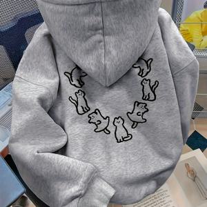 TEMU 2025 신상 가을 겨울 스타일, 두꺼운 보온 안감 후드티 - 트렌디한 디자인, 다재다능하고 젊은 느낌, 캐주얼 웨어에 완벽한 소형 여성용