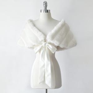 TEMU 여성용 우아한 인조 모피 숄 보우 타이 - 고급스러운 겨울 코트 랩, 부드러운 플러시 칼라 & 보우 액센트, 세탁기 사용 가능한 고급 숄 (포멀 & )