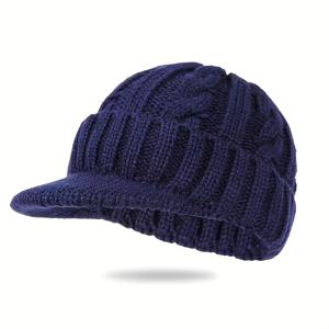 TEMU 남성용 겨울 비니 모자 - 케이블 두꺼운 보온 짧은 챙 스컬 캡, 노인 및 중년 남성을 위한 손세탁 가능, 스키 및 야외 활동용 내구성 있는 추위 방지 모자 (심플 디자인)