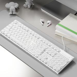 TEMU EWEADN 유선 기계식 키보드 - 체리 스위치 느낌의 반응성 키, (분리 가능한 케이블 없음), 알루미늄 합금 패널 & ABS 키캡, 사무용 및 게임용 PC/노트북 호환, 내구성 있는 디자인 (화이트)|키캡|키캡