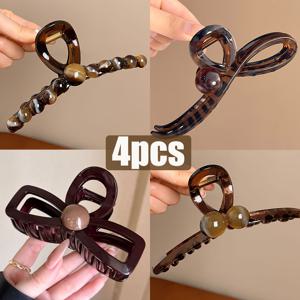 TEMU 2025 신상 커피색 고급 그립 클립 4pcs, 여성용 대형 샤크 클립, 헤어 액세서리 헤어밴드, 헤어 스타일링,헤어 그립,우아한 헤어 액세서리,트렌디한 헤어 클립,내구성 있는 클립,고품질 헤어 액세서리,여성용 헤어 액세서리,뷰티 애호가,일상 착용