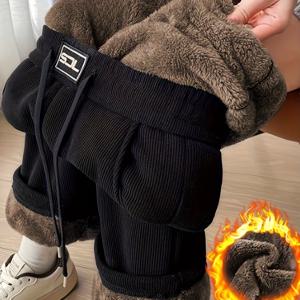 TEMU 여성용 하이웨이스트 두꺼운 플리스 팬츠 - 한국 스타일, 헤비듀티 겨울 바지, 풀 길이 보온 & 포켓, 'R' 로고 패치 (지퍼 없음), 스키용 캐주얼 아우터웨어, 일상용|냉장고바지|바지