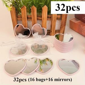 TEMU 32개/휴대용 미니 하트 모양 거울 리본 장식 - 소녀, 웨딩 브라이즈메이드 파티, 생일 파티, 프롬, 화장대, 여행용 미니 거울 - 대량 패키지 (32개 개별 포장) - 선물용으로 이상적
