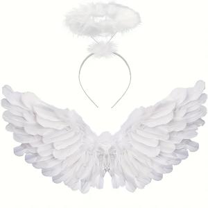 TEMU 2개 천사 코스튬 세트 (날개 및 halo 포함) - 날개 및 halo 포함 - 십 대 및 성인을 위한 완벽한 선택 - 할로윈 및 크리스마스에 이상적입니다.