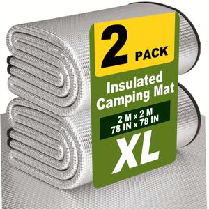TEMU 2개 대형 헤비듀티 캠핑 & 피크닉 매트 - 두꺼운 보온 알루미늄 호일 & EPE 고품질, 접이식 휴대용 야외 커버 (캠핑, 파티, 바베큐, 대규모 행사용) (쉬운 세척, 자가 접착 기능)