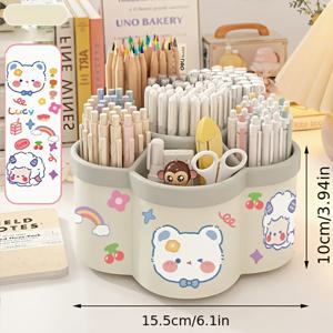 TEMU 회전형 데스크 정리함의 네 가지 유형 - 여러 개의 구획이 있는 수납 상자, 문구류, 메이크업 브러시, 립스틱, 눈썹 연필에 적합 - 내구성이 뛰어난 PP 소재, 무향, 기숙사 및 사무실 책상 정리에 이상적