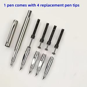 TEMU 세련된 5개 실버 메탈 펜 세트 (다양한 니브 옵션 포함), 캘리그라피 애호가 필수품 – 데일리 필기, 비즈니스용 및 선물용으로 완벽|캘리그라피