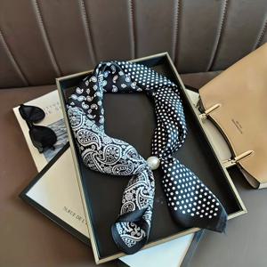 TEMU 여성용 자석 클라스프 스카프 - 블랙 & 화이트 페이즐리 & 초커 목걸이 칼라, 드레스, 블라우스, 재킷용 원타이 - 파티, 결혼식, 사무실용 다용도 액세서리 - 미끄럼 방지 자석 클로저