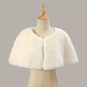 TEMU 1개 여성용 우아한 레드 인조 모피 칼라 케이프 숄 - 고급스러운 겨울 웨딩 & 파티 숄, V넥, 부드러운 폴리에스터 코트 스타일 브라이덜패티 액세서리, 프롬, 포멀 이벤트용 커버 - 손세탁/드라이 클리닝, 브라이덜 파티 액세서리, 프롬 복장, 스타일리시 커버