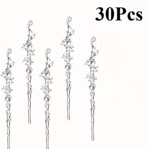 TEMU 2D 플랫, 30개 아크릴 아이슬 크리스마스 트리 장식 - 클래식 프로스티드 아이스 드롭, 크리스마스 장식용, 실 장식이 있는 매달린 , 파티 매달기 액세서리, 겨울 축제 장식, 가벼운 장식품