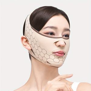 TEMU 1개 여성용 재사용 가능 V라인 얼굴 리프팅 스트랩 - 턱 리프팅 마스크, 무수술 얼굴 라인 랩, 무취 & 조용한 수면 디자인, 민감한 연한 베이지, 사무실 및 일상 사용 (연한 베이지 탄성 밴드)