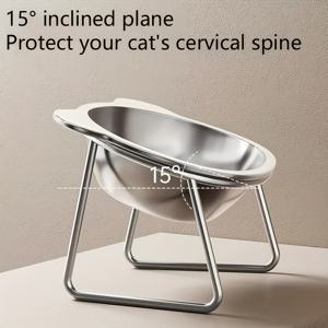 TEMU 스테인리스 스틸 고양이 & 강아지 사료 및 물 그릇 - 헤비듀티 투인원 고정식 사료 그릇 - 미끄럼 방지 베이스, 위생적인 곡선 모서리 & 15° 높이 조절 피더로 관절 건강에 최적, 물/건사료용 쉬운 세척 펫 그릇 (고양이/강아지 그릇 호환)