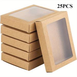 TEMU 25개 크래프트 종이 인사말 카드 & 사진 보관 상자 투명 창 포함 - 11.43x15.24x2.54cm 카드, 봉투, 루스 사진용 정리함 - 내구성 있는 튼튼한 적층 디자인, 인사말 카드 정리함, 강화된 구조, 문구류 정리,공예 애호가,문구류 애호가|편지지