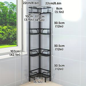 TEMU 1개 헤비듀티 철제 프리스탠딩 코너 샤워 선반 - 조절 가능한 각도 욕실 수납장, 다단 선반, 공간 절약형 바닥 스탠딩 정리대 (삽입 설치, 드릴링 필요 없음) - 욕조, 샤워, 화장실에 이상적|욕실선반|수납정리함|화장실선반