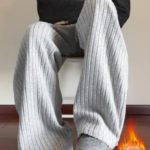 TEMU OBM 브랜드 남성용 겨울 보온 팬츠 - 플리스 안감, 고강도 보온 바지, 신축성 허리 & 밑단, 손세탁 가능, 스키 및 야외 활동용 추운 날씨 스노우 팬츠 (캐주얼 핏, 그레이)|냉장고바지|남자바지|바지