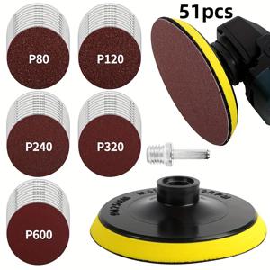 TEMU 50/102개 백킹 보드 포함 사포, 12.7cm, 다양한 80/120/240/320/600 그릿, 목재 연마 및 샌딩용, 앵글 그라인더 호환, 목공용 사포 블록 | 사포 | 목공용 사포