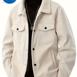 TEMU 라슨 OBM 남성용 코듀로이 재킷 - 올리브 그린 코듀로이, 싱글 브레스트 버튼 클로저 & 가슴 포켓 - 캐주얼 겨울 아우터 또는 캐주얼 복장용 (세탁기 사용 가능) - 내구성 있는 코듀로이 재킷