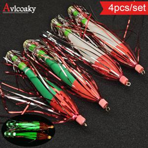 TEMU 4개 AVLCOAKY 헤비듀티 오징어 낚시 훅 - 대형 10cm/5g 우산 루어 with 야광 루어 시스템, 멀티컬러 (그린/화이트/레드/핑크) 오징어 스트리머, 바다 & 민물 참치, 고등어, 게임피시 낚시용