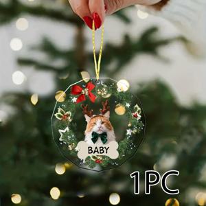 TEMU 2D 플랫, 1개 맞춤형 크리스마스 데이 펜던트, 매달기 장식, 크리스마스 리스, 맞춤형 반려동물 사진 및 이름, 독특한 불규칙 디자인, 골든 로프 액세서리로 크리스마스 트리에 걸 수 있음, 모든 사진 맞춤 제작 - 크리스마스 선물
