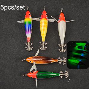 TEMU AVLCOAKY 5개입 발광 오징어 & 새우 낚시 루어 세트 - 고강도 하드베이트 글로우 오징어 징 훅, 8cm/5.7g 인공 새우 미끼, 바다/민물 겸용, 스피닝/캐스팅 로드 호환 (멀티컬러)