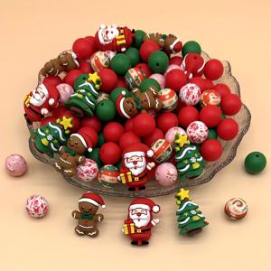 TEMU 35개 크리스마스 실리콘 비즈 DIY 세트, 귀여운 실리콘 3D 크리스마스 트리 진저브레드 비즈, 펜, 키체인, 랜야드 만들기용 다양한 색상의 비즈 액세서리, 내구성 있는 실리콘 포커스 비즈, 수제 DIY 주얼리 만들기 키트, 비즈 & 비즈 어소트먼트 파티 선물