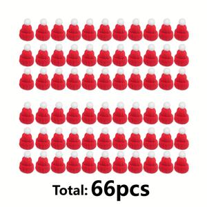 TEMU 66개 미니 니트 크리스마스 모자 세트 - 빨강, 초록, 흰색 작은 겨울 비니와 흰색 폼폼, 크리스마스 트리, 선물 포장, 테이블 세팅용 대량 파티 장식 - 내구성 있는 미니어처 모자, 휴일 공예 및 장식용