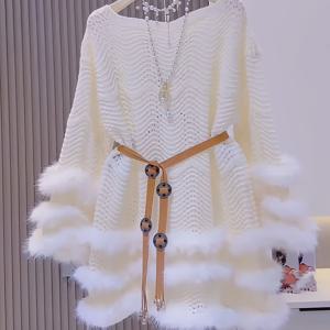 TEMU 여성용 플러시 인조 트림 오버사이즈 스웨터 코트 - 한국 스타일 플러시 & 인조 칼라 긴팔 겨울 재킷, 부드러운 라운드넥 가을/겨울 , 핸드워시 가능한 루즈핏 트렌치 코트, 캐주얼 & 프로페셔널 웨어