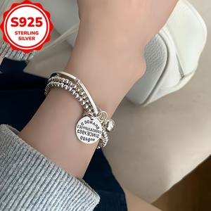 TEMU 여성을 위한 우아한 S925 실버 힙합 팔찌 1개 – 스타일리시한 3단 디자인, 브랜드 로고 각인, 내구성이 뛰어나고 변색 방지 기능, 발렌타인데이, 생일 & 휴일에 완벽한 선물, , 파티, 졸업을 위한 귀여운 손목 밴드