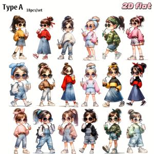 TEMU 1개입 귀여운 애니메이션 스티커 - 파스텔 색상 (핑크, 그린, 브라운) - 스크랩북, 저널링, 노트북, 휴대폰, 플래너용 자가 접착 종이 스티커 - 귀여운 밀크티 시리즈, 판타지 테마, 자수 디자인, 공예 애호가, 스티커 다꾸, 다꾸스티커, 다이어리 꾸미기, 스티커북, 다꾸, 스티커 세트