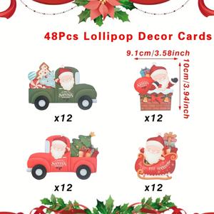 TEMU 48개 자동차 & 롤리팝 장식 - 썰매, 순록, 사탕 지팡이 디자인의 크리스마스 롤리팝 카드 홀더, 종이 파티 용품, 크리스마스, 새해 파티, 선물 포장 및 테이블 세팅용 (대량 패키지)