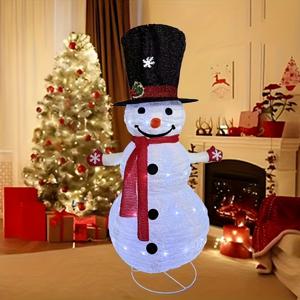 TEMU 메탈 스탠드가 있는 빛나는 눈사람 장식 조명, 실내 정원 및 마당 파티 크리스마스 장식에 적합 - 검은 모자, 모자와 눈꽃이 매치된 눈꽃, 녹색 잎, 눈꽃과 빨간 스카프가 있는 장갑이 있는 완벽한 선물 또는 기념품, 태양광정원등, 태양광조명, 태양광 야외조명, 태양광 줄조명, 무드등, 정원꾸미|무드등