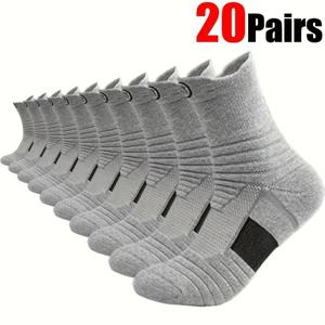 TEMU 20켤레 남성용 보온 겨울 따뜻한 운동용 크루 양말 - 고강도 추위 방지 그립, 강화된 발가락 및 뒤꿈치, 회색/흰색/검정, 세탁기 사용 가능한 로우컷 신발 호환, 캐주얼 (대량 팩)|운동화