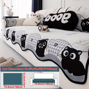 TEMU 1개 블랙 & 화이트 고양이 패턴 소파 쿠션 커버 & 반려동물 친화적 소파 - 샤넬 패브릭 소파 패드, 퀼팅 엣지, 세탁기 사용 가능, 1/2/3/4인용 소파 및 섹셔널 소파용 (커버 분리 불가)|쿠션커버|소파패드