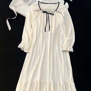 TEMU 빈티지 스타일 여성용 긴팔 나이트가운, 편안한 홈웨어 잠옷 드레스, 홈 라운지웨어,우아한 나이트가운,클래식 슬립 드레스,가벼운 나이트드레스,편안한 원단,여성용 나이트가운,여성용 라운지웨어|여름원피스|여름잠옷