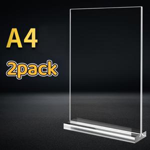 TEMU 2개 아크릴 간판 홀더 A4/A6, 양면 투명 디스플레이 스탠드 (데스크탑 용지용), 수직 메뉴 브로셔 스탠드, 상점, 레스토랑, 호텔, 사무실 플라스틱 프레임 메뉴 랙에 적합, 판매대, 표지판, 배너 거치대 프레임, 아크릴 스탠드, 포스터 거치대, 배너 거치대, 안내표지판, 아크릴 진열대|A4용지