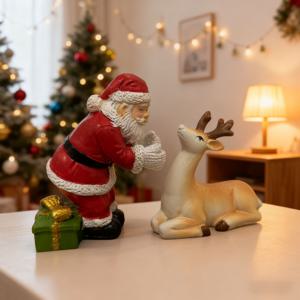 TEMU 2개 세트 & 사슴 레진 피규어 세트 - 선물 상자가 포함된 축제 분위기의 크리스마스 장식, 귀여운 조각상, 가정 거실 테이블 상판, 크리스마스 파티 장식품 & 선물용