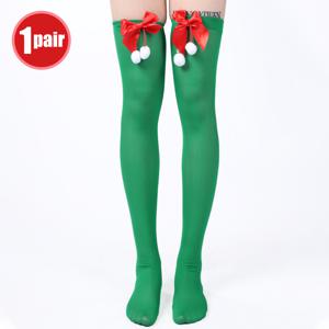 TEMU 1쌍 여성용 핑크 크리스마스 허벅지 높이 양말 - 나비 & 눈송이/종/사탕 지팡이 패턴 - 손세탁 가능한 축제 파티 스타킹, 가면무도회, 너트크래커 볼, 휴일 의상용 - 우아한 타이츠