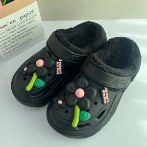 TEMU CPSLIDES ' 귀여운 플로럴 클로그 - 가벼운 미끄럼 방지 플리스 안감, 부드러운 밑창 슬리퍼 & 핑크 플로럴 디자인, 사계절 실내/외 신발, 가을 겨울 (손세탁/드라이 클리닝) - Eva 갑피 & Eva 밑창, 캐주얼 스타일|슬리퍼|실내화|여성슬리퍼