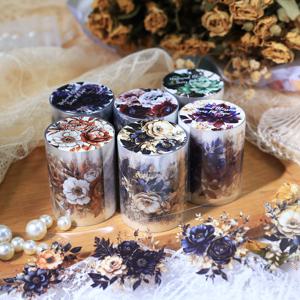 TEMU 6롤 미리 재단된 투명 PET 꽃 스티커 - 우아한 플로럴 디자인, 골드, 레드, 그린, 퍼플, 핑크, 옐로우, 브라운 - 스크랩북, 정크 저널, 불렛 저널, 플래너용 - 접착제 호환, 잔여물 없음 - 초보자에게 적합, 다꾸 마스킹테이프, 마스킹테이프, 양면테이프 초강력, 마스킹테이프다꾸, 테이프, 마스킹 테이프 다꾸