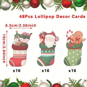 TEMU 48개 크리스마스 스타킹 롤리팝 종이 카드 세트 - 만화 캔디케인 & 스타킹 홀더, 크리스마스 선물, 선물 태그, 파티 장식, 나비다드 파티 용품 (48개 대량 팩) 휴일 인사 및 포장용