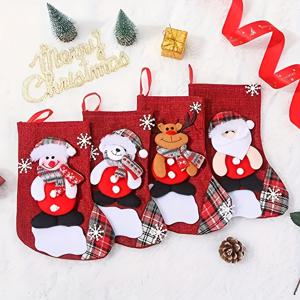 TEMU 4개 세트 레트로 크리스마스 스타킹 장식 - 산타, , 눈사람, 순록 모티프가 있는 대형 걸이 장식 - 내구성 있는 트리, 벽난로, 벽장식용 가랜드 스터퍼 - 전통적인 빨강/초록/노랑 파티 선물