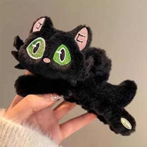 TEMU 플러시 고양이 대형 상어 클립 | 여성용 귀여운 플란넬 헤어 클립, 올림머리 및 하이 포니테일에 이상적, 및 가을-겨울 의상에 완벽