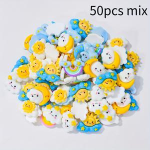 TEMU 50개 파스텔 구름, 태양, 달 & 하트 레진 공예 - 파스텔 핑크, 옐로우, 그린, 퍼플, 오렌지, 브라운, 휴대폰 케이스, 헤어 클립, 키체인, 냉장고 자석 - 발렌타인데이 선물