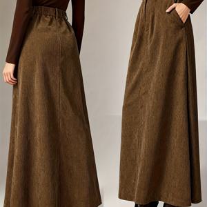 TEMU 여성 패션 루즈핏 하이웨이스트 단색 스커트 | 편안하고 활용도 높은 지퍼 디테일, 플레어 밑단, 올 시즌