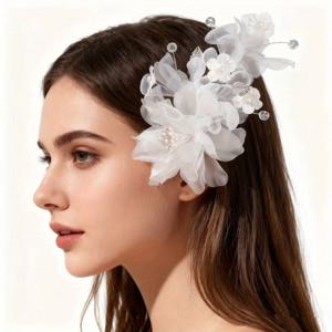 TEMU 1개 우아한 플로럴 헤어피스 - 웨딩, 브라이덜, 파티, 사진 촬영 - 섬세한 꽃잎이 있는 레이스처럼 보이는 플로럴 헤어피스 - 신부, 신부 들러리용